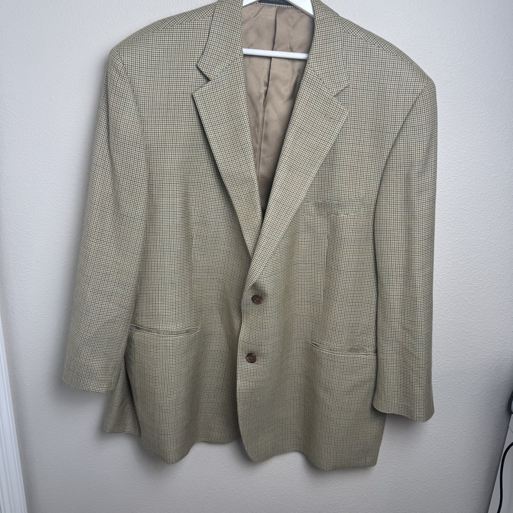 Lauren Ralph Lauren Jacket 2XL Beige Houndstooth Silk Worsted Wool‎ Blazer 50R